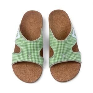SPENCO Kohol Sandals Orthotic Slide Green White Gingham Check Size 6 Cork Insole